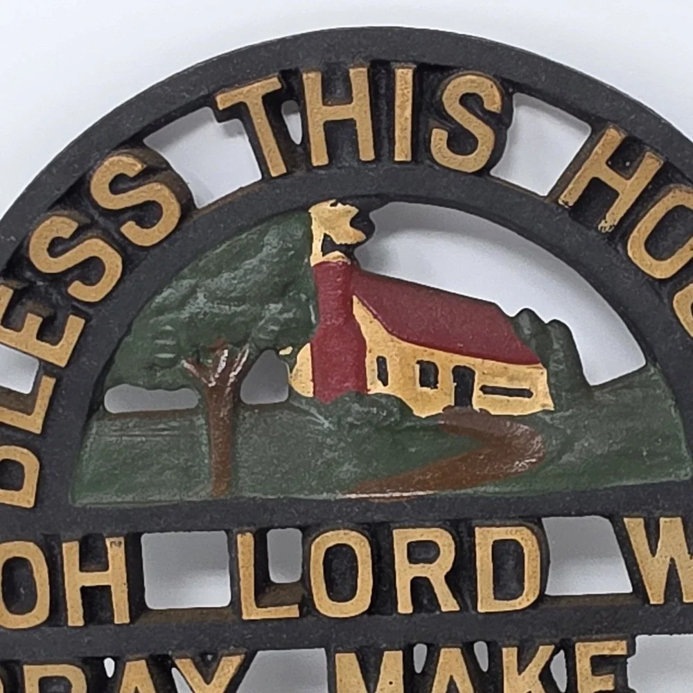 Vintage Bless This House Oh Lord Prayer ~ Cast Iron Trivet Farmhouse Decor